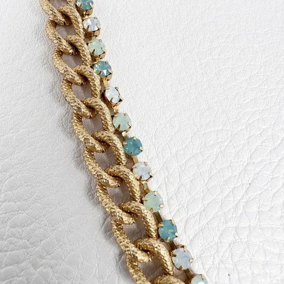 Spartina 449 Gold Tone Chain Necklace Turquoise Uranium Glass Beads Signed 18